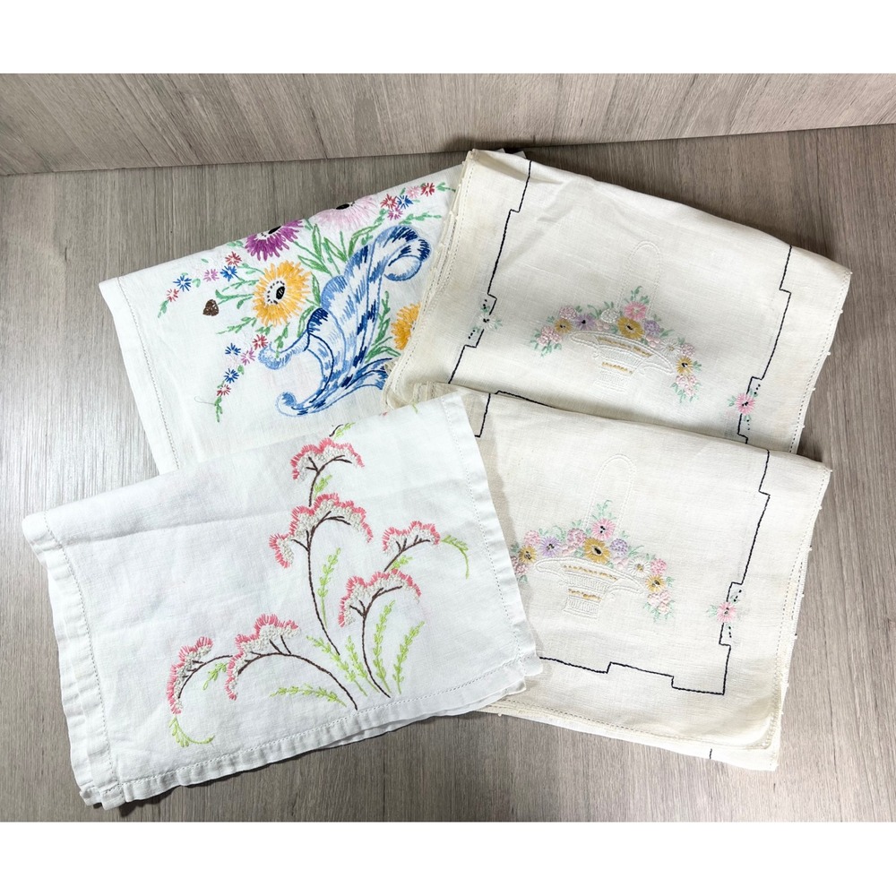 Lot of Vintage Embroidered Linens runners dresser scarf